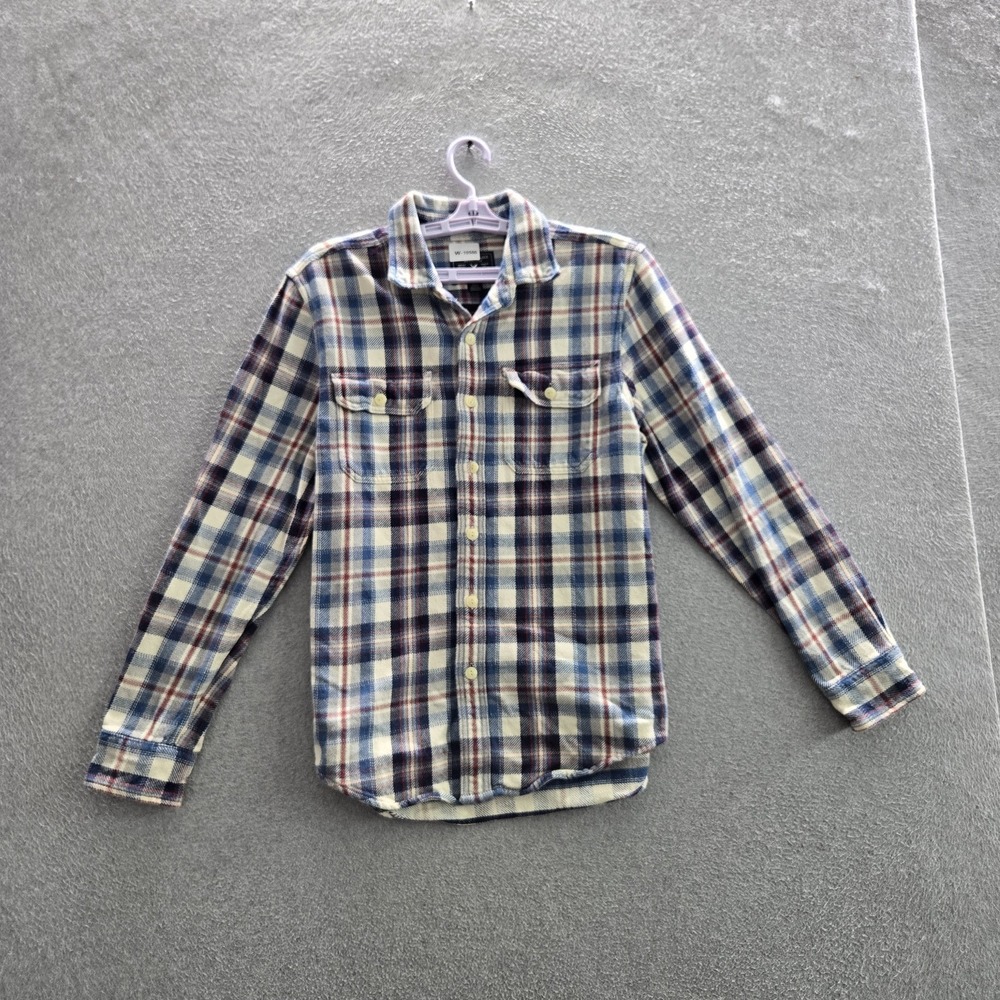 American Eagle Outfitters Men Button Up Shirt M Blue Plaid Flannel Western
